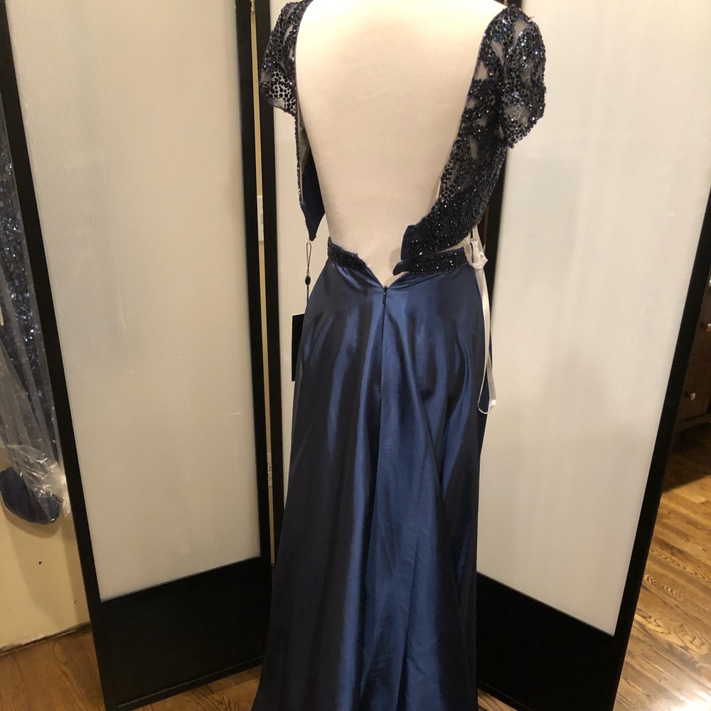 Sherri Hill New Prom dress two piece navy blue 0 - Picture 6 of 9